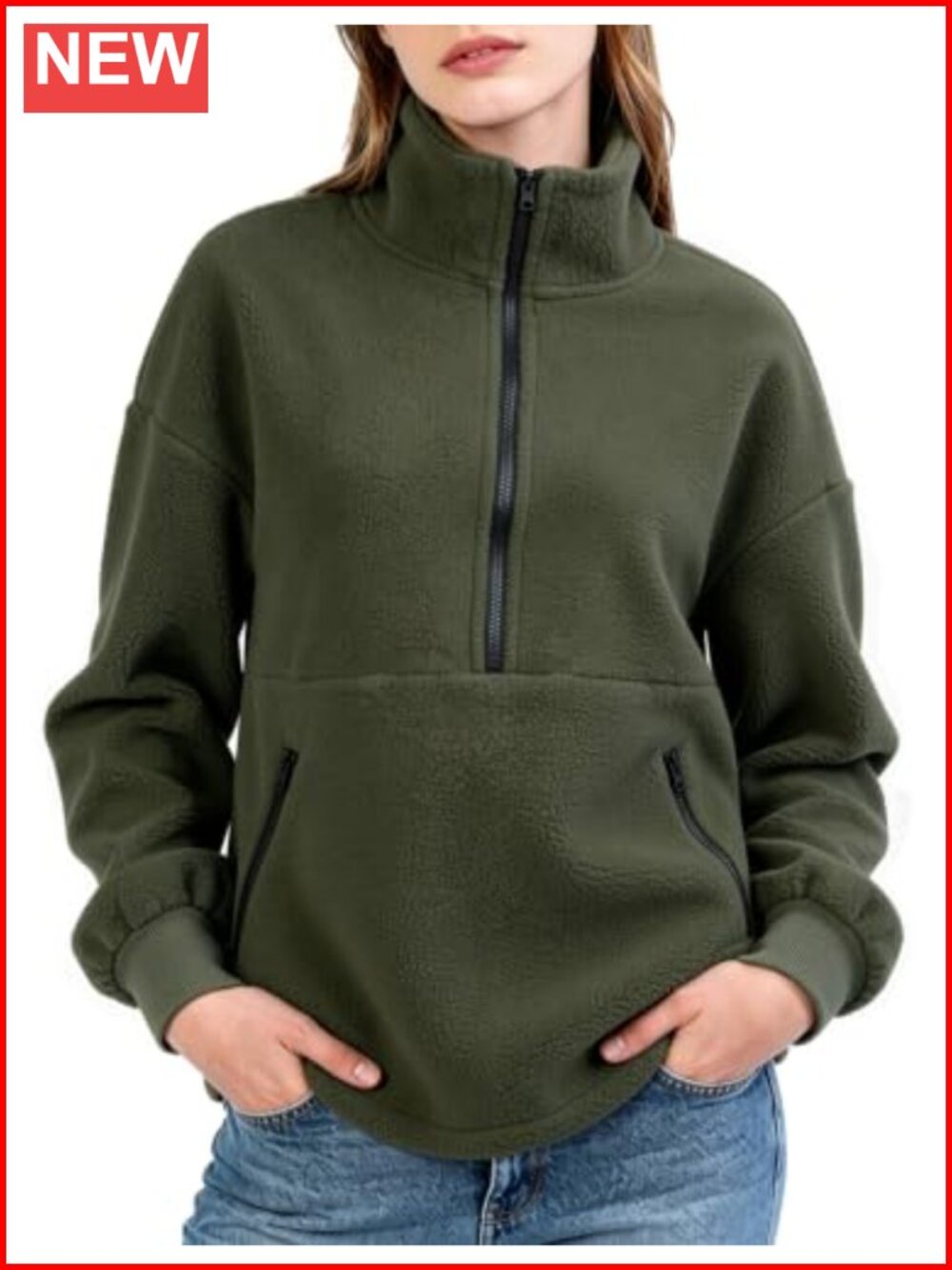 Womens Half Zip Fleece Pullover Sweatshirt Fuzzy Sherpa Jacket